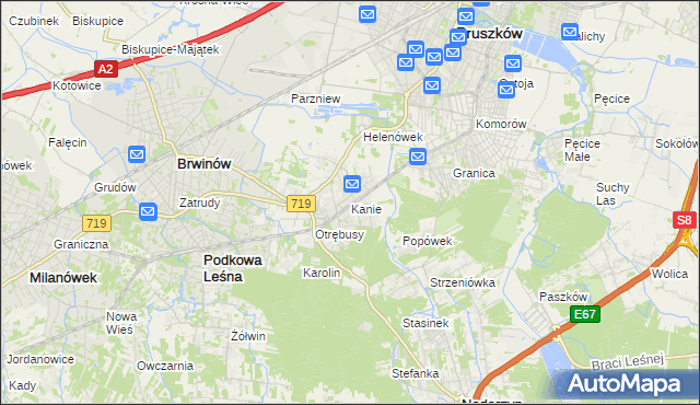 mapa Kanie gmina Brwinów, Kanie gmina Brwinów na mapie Targeo