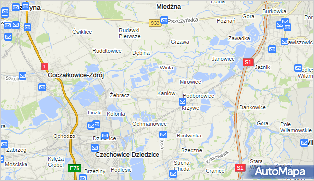 mapa Kaniów gmina Bestwina, Kaniów gmina Bestwina na mapie Targeo
