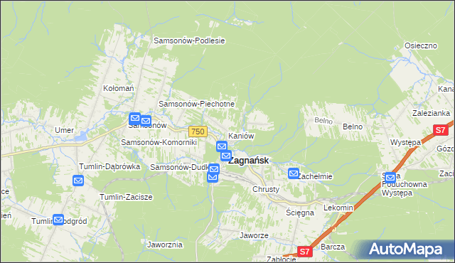 mapa Kaniów gmina Zagnańsk, Kaniów gmina Zagnańsk na mapie Targeo