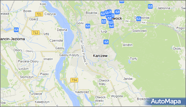 mapa Karczew powiat otwocki, Karczew powiat otwocki na mapie Targeo