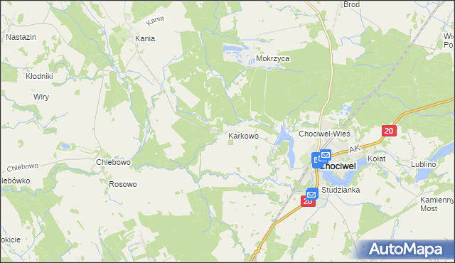 mapa Karkowo gmina Chociwel, Karkowo gmina Chociwel na mapie Targeo