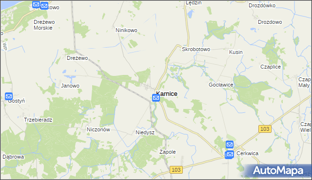 mapa Karnice powiat gryficki, Karnice powiat gryficki na mapie Targeo