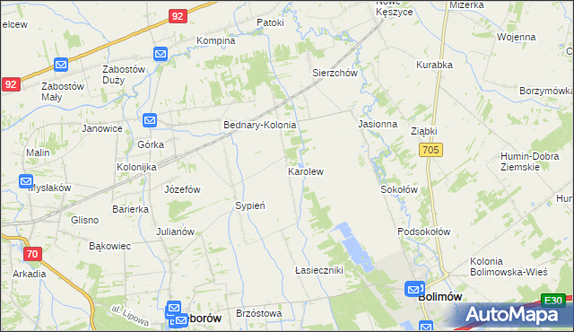 mapa Karolew gmina Nieborów, Karolew gmina Nieborów na mapie Targeo