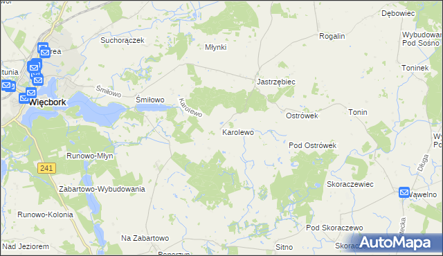 mapa Karolewo gmina Więcbork, Karolewo gmina Więcbork na mapie Targeo