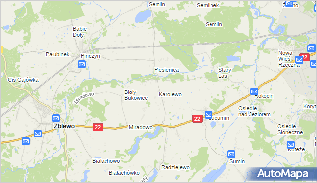 mapa Karolewo gmina Zblewo, Karolewo gmina Zblewo na mapie Targeo