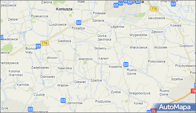mapa Karwin gmina Koniusza, Karwin gmina Koniusza na mapie Targeo