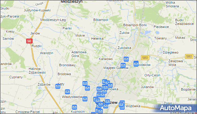 mapa Karwowo gmina Sochaczew, Karwowo gmina Sochaczew na mapie Targeo