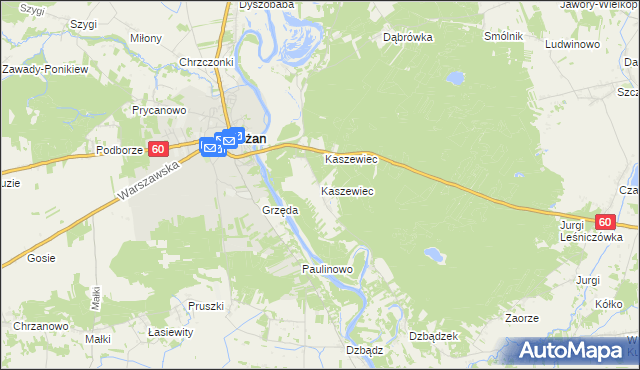 mapa Kaszewiec gmina Różan, Kaszewiec gmina Różan na mapie Targeo