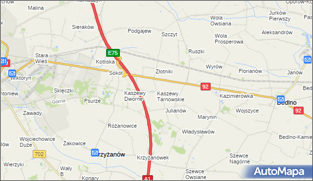 mapa Kaszewy Tarnowskie, Kaszewy Tarnowskie na mapie Targeo