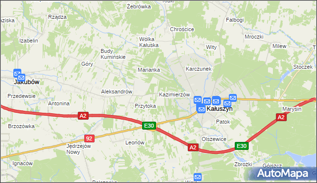 mapa Kazimierzów gmina Kałuszyn, Kazimierzów gmina Kałuszyn na mapie Targeo