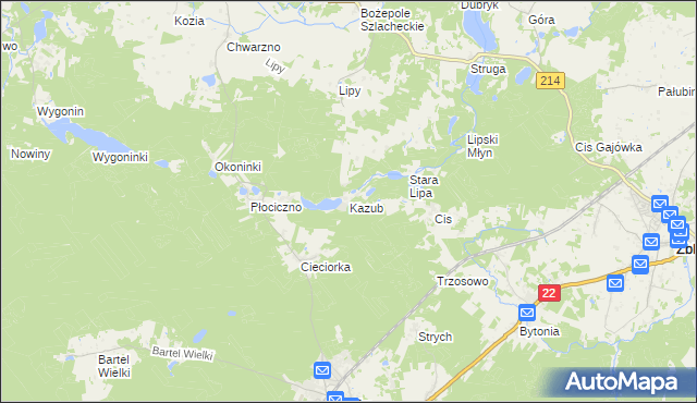 mapa Kazub gmina Kaliska, Kazub gmina Kaliska na mapie Targeo