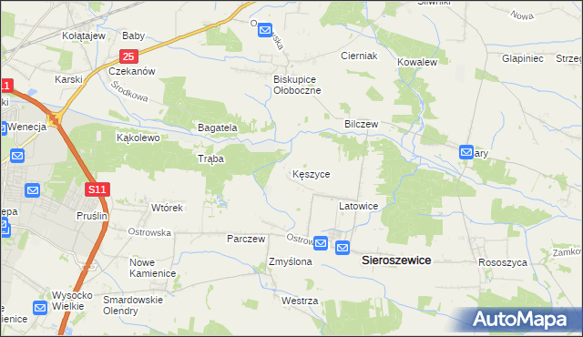 mapa Kęszyce gmina Sieroszewice, Kęszyce gmina Sieroszewice na mapie Targeo