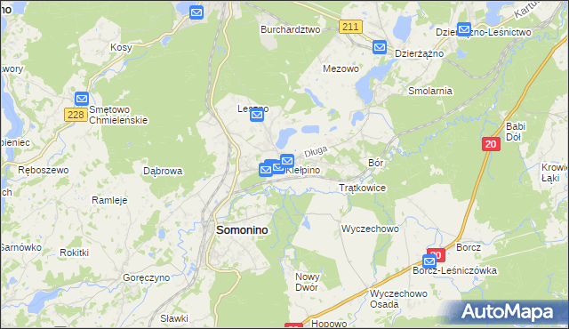 mapa Kiełpino gmina Kartuzy, Kiełpino gmina Kartuzy na mapie Targeo