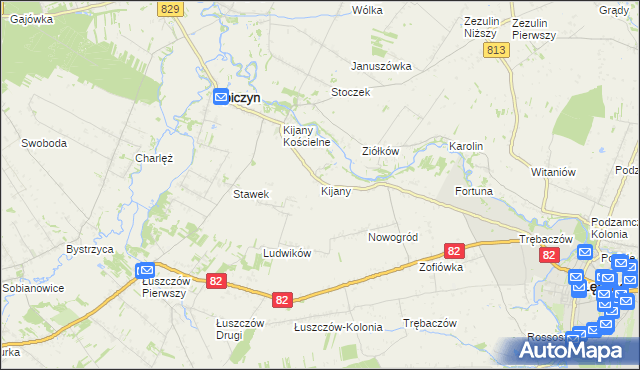 mapa Kijany gmina Spiczyn, Kijany gmina Spiczyn na mapie Targeo