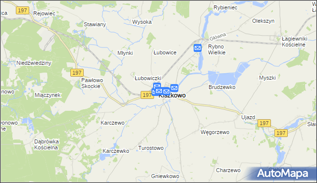 mapa Kiszkowo powiat gnieźnieński, Kiszkowo powiat gnieźnieński na mapie Targeo
