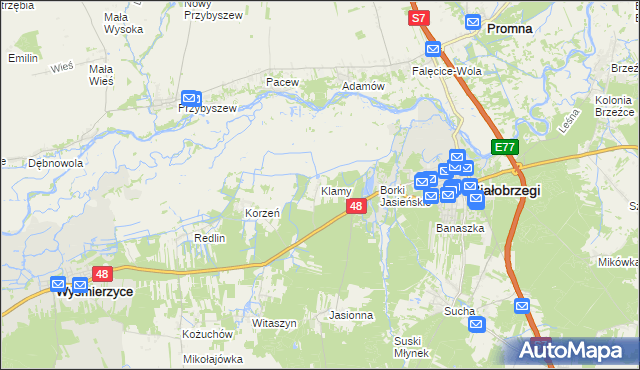 mapa Klamy, Klamy na mapie Targeo