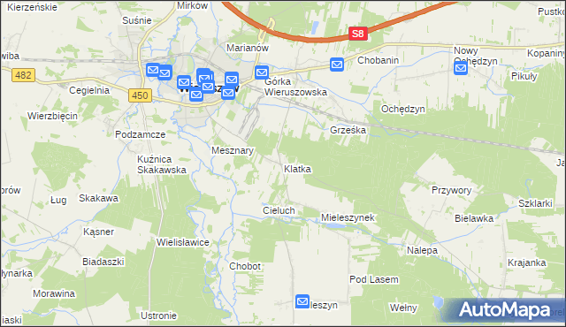 mapa Klatka gmina Wieruszów, Klatka gmina Wieruszów na mapie Targeo