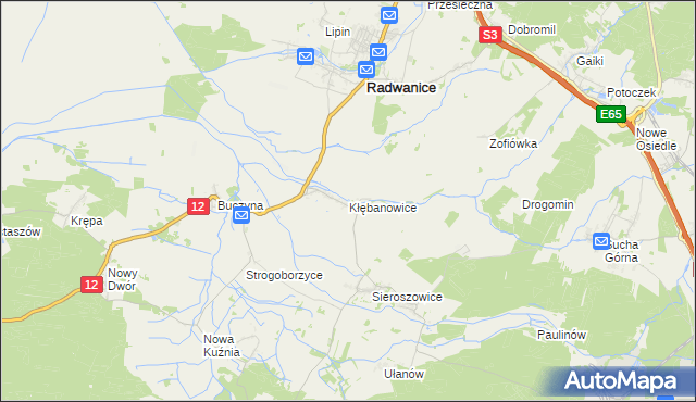 mapa Kłębanowice gmina Radwanice, Kłębanowice gmina Radwanice na mapie Targeo