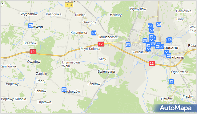 mapa Kliny gmina Opoczno, Kliny gmina Opoczno na mapie Targeo