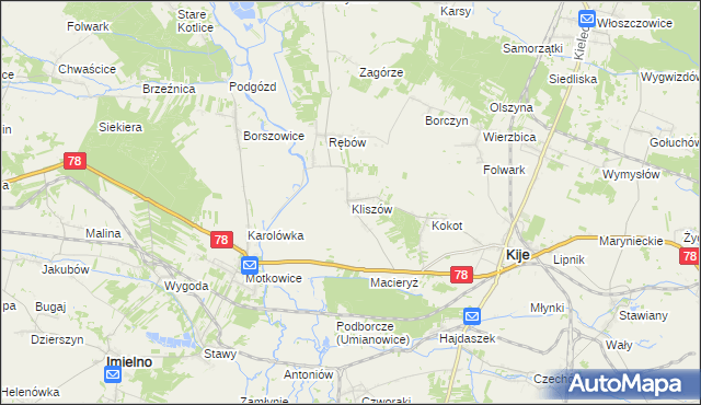 mapa Kliszów gmina Kije, Kliszów gmina Kije na mapie Targeo