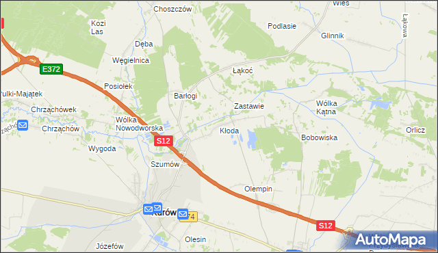 mapa Kłoda gmina Kurów, Kłoda gmina Kurów na mapie Targeo