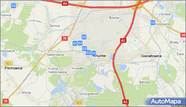 mapa Knurów powiat gliwicki, Knurów powiat gliwicki na mapie Targeo