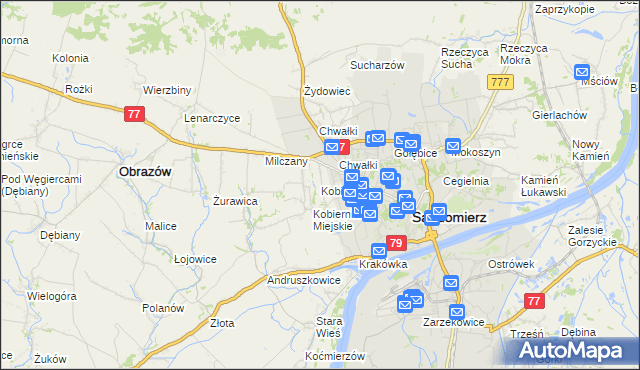 mapa Kobierniki gmina Samborzec, Kobierniki gmina Samborzec na mapie Targeo