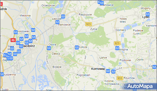 mapa Kobyla gmina Kornowac, Kobyla gmina Kornowac na mapie Targeo