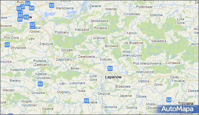 mapa Kobylec gmina Łapanów, Kobylec gmina Łapanów na mapie Targeo