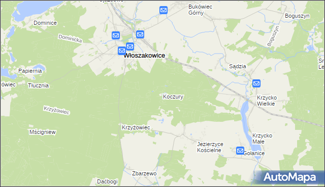 mapa Koczury gmina Włoszakowice, Koczury gmina Włoszakowice na mapie Targeo