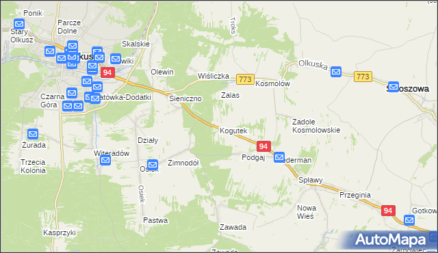 mapa Kogutek gmina Olkusz, Kogutek gmina Olkusz na mapie Targeo