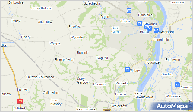 mapa Kogutki, Kogutki na mapie Targeo