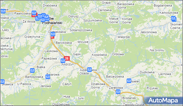 mapa Kojszówka, Kojszówka na mapie Targeo