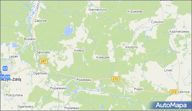 mapa Kołaczek gmina Połczyn-Zdrój, Kołaczek gmina Połczyn-Zdrój na mapie Targeo