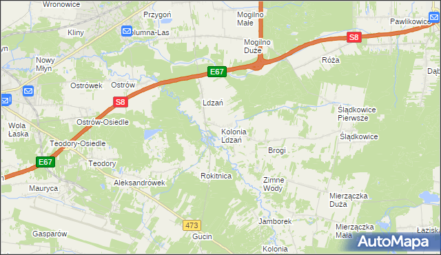 mapa Kolonia Ldzań, Kolonia Ldzań na mapie Targeo