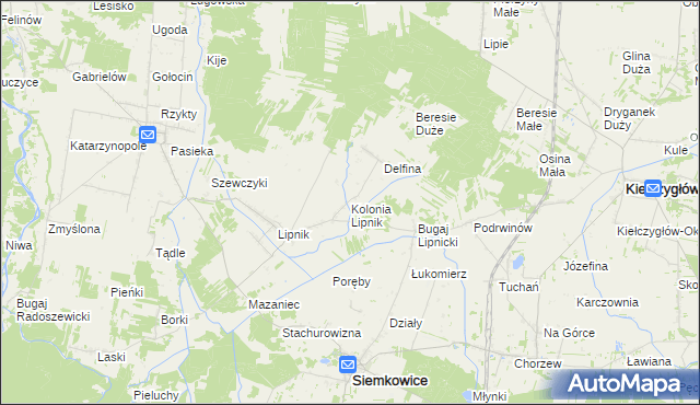 mapa Kolonia Lipnik gmina Siemkowice, Kolonia Lipnik gmina Siemkowice na mapie Targeo