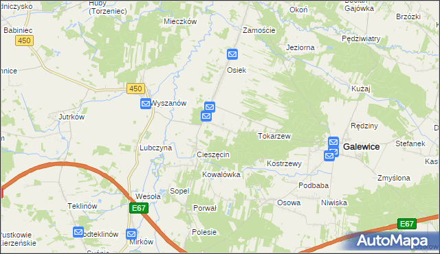 mapa Kolonia Osiek gmina Galewice, Kolonia Osiek gmina Galewice na mapie Targeo