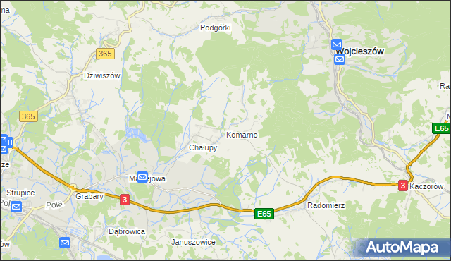 mapa Komarno gmina Janowice Wielkie, Komarno gmina Janowice Wielkie na mapie Targeo