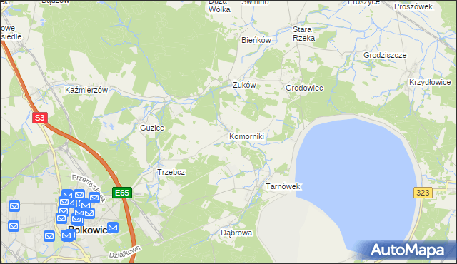 mapa Komorniki gmina Polkowice, Komorniki gmina Polkowice na mapie Targeo