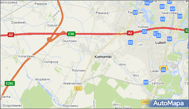 mapa Komorniki powiat poznański, Komorniki powiat poznański na mapie Targeo