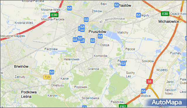 mapa Komorów gmina Michałowice, Komorów gmina Michałowice na mapie Targeo