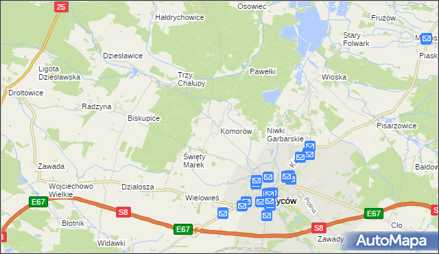 mapa Komorów gmina Syców, Komorów gmina Syców na mapie Targeo