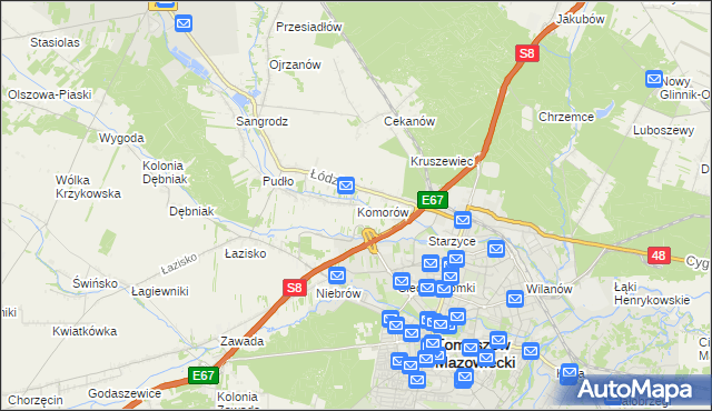 mapa Komorów gmina Tomaszów Mazowiecki, Komorów gmina Tomaszów Mazowiecki na mapie Targeo