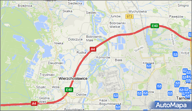 mapa Komorów gmina Wierzchosławice, Komorów gmina Wierzchosławice na mapie Targeo