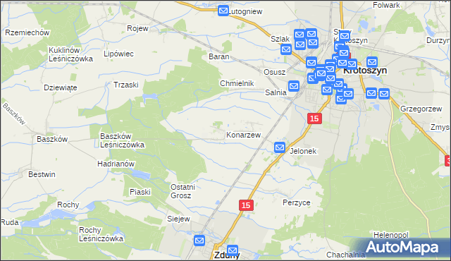 mapa Konarzew gmina Zduny, Konarzew gmina Zduny na mapie Targeo