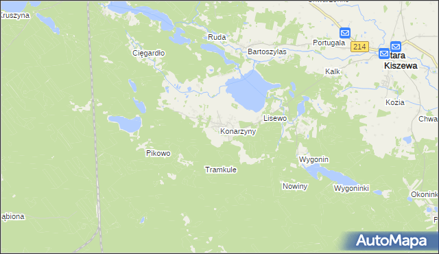 mapa Konarzyny gmina Stara Kiszewa, Konarzyny gmina Stara Kiszewa na mapie Targeo