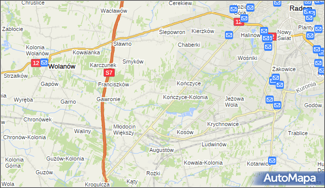 mapa Kończyce-Kolonia, Kończyce-Kolonia na mapie Targeo
