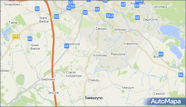 mapa Konikowo gmina Świeszyno, Konikowo gmina Świeszyno na mapie Targeo
