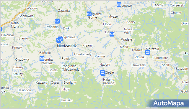 mapa Konina, Konina na mapie Targeo