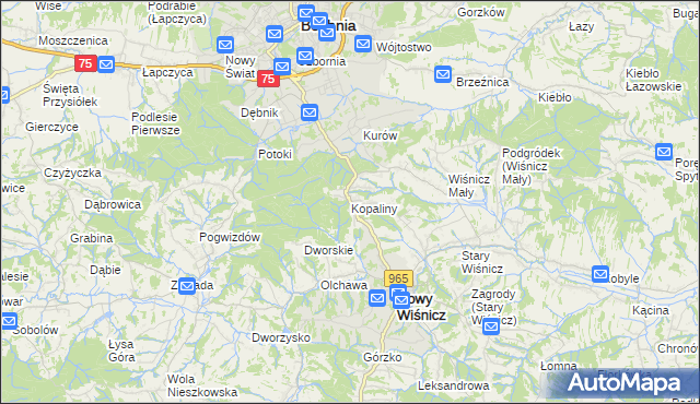 mapa Kopaliny gmina Nowy Wiśnicz, Kopaliny gmina Nowy Wiśnicz na mapie Targeo